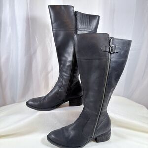 Born Womens Poly 11 Tall Side Zip Black Leather Western Knee High Riding Boot